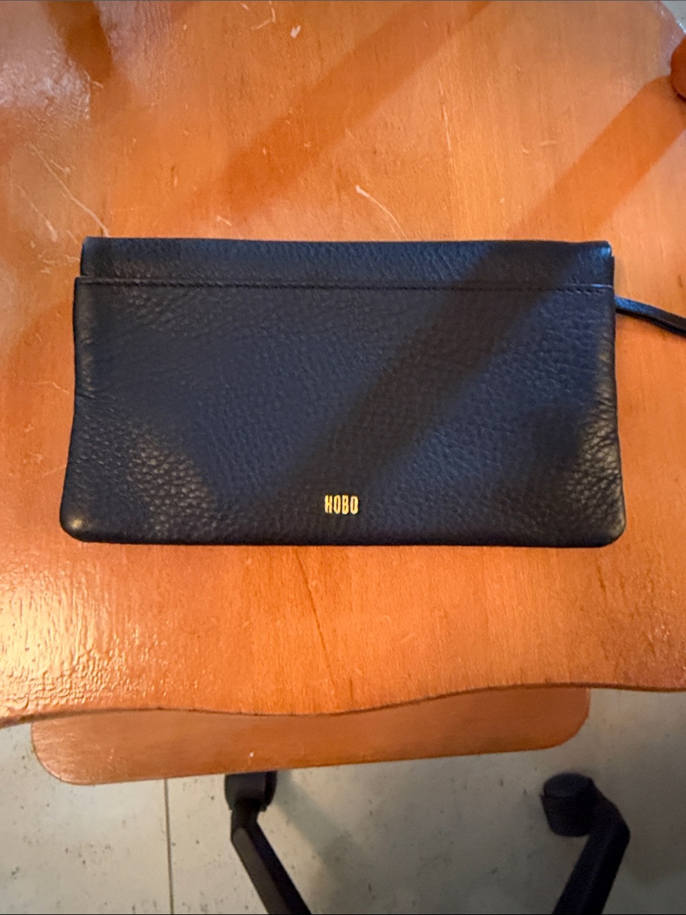 HOBO Black Pebble Leather Wristlet Clutch with Gold Logo